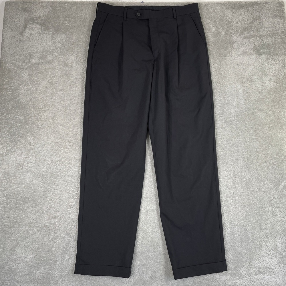 Wilke‎ Rodriguez Pleated Dress Pants Mens 32x32 Black Wool Blend Cuffed Trousers